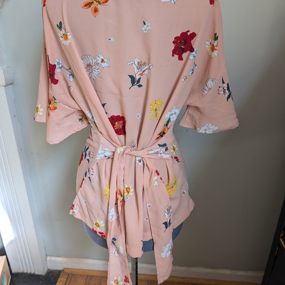 Pleione Pink Cream Tie Front Blouse - Picture 8 of 10